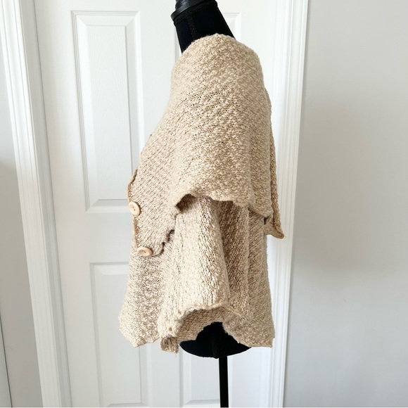 Papillon Soft Fuzzy Drape Collar Poncho Knit Cape in Tan - Picture 6 of 16